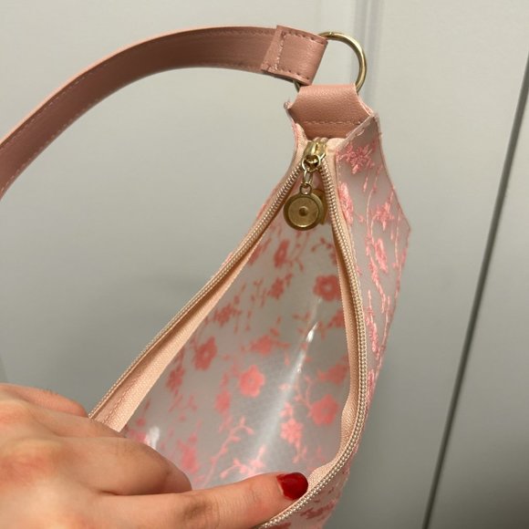 pink Floral Embroidered Baguette Bag - Picture 4 of 5